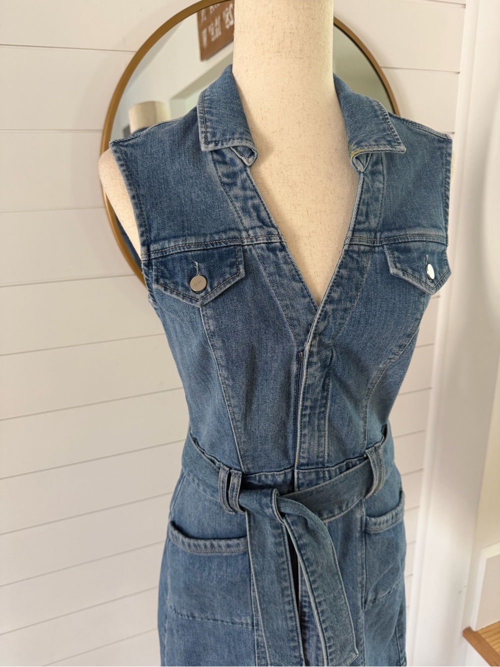 PAIGE Light Blue Denim Sleeveless Tie-Waist Mini Dress - Picture 5 of 15